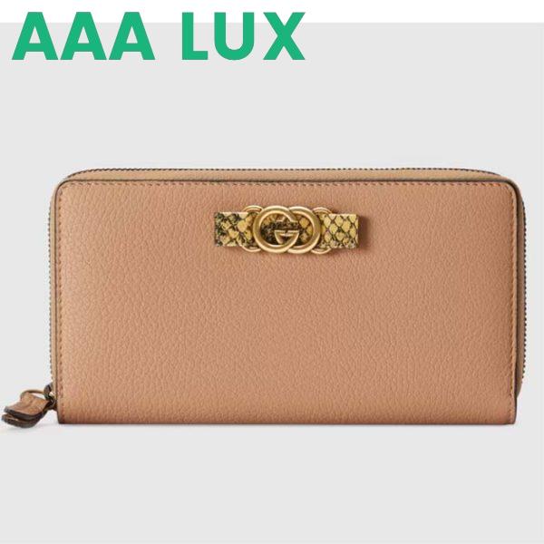 Replica Gucci Unisex GG Zip Wallet Interlocking G Python Bow Rose Beige Leather