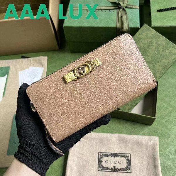 Replica Gucci Unisex GG Zip Wallet Interlocking G Python Bow Rose Beige Leather 3