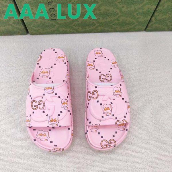 Replica Gucci Unisex GG Animal Print Rubber Slide Sandal Pink Embossed Interlocking G Low Heel 4