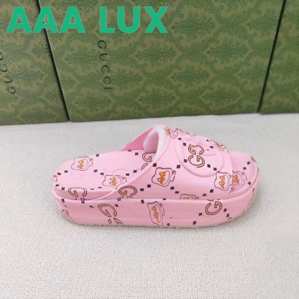 Replica Gucci Unisex GG Animal Print Rubber Slide Sandal Pink Embossed Interlocking G Low Heel 5