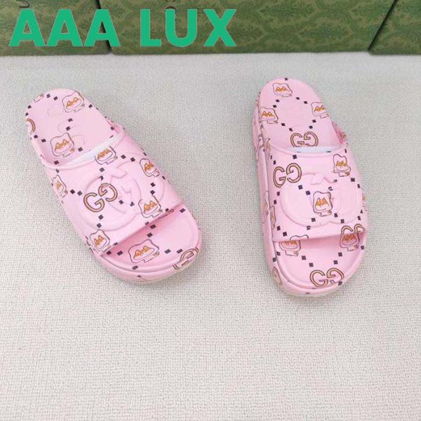 Replica Gucci Unisex GG Animal Print Rubber Slide Sandal Pink Embossed Interlocking G Low Heel 7