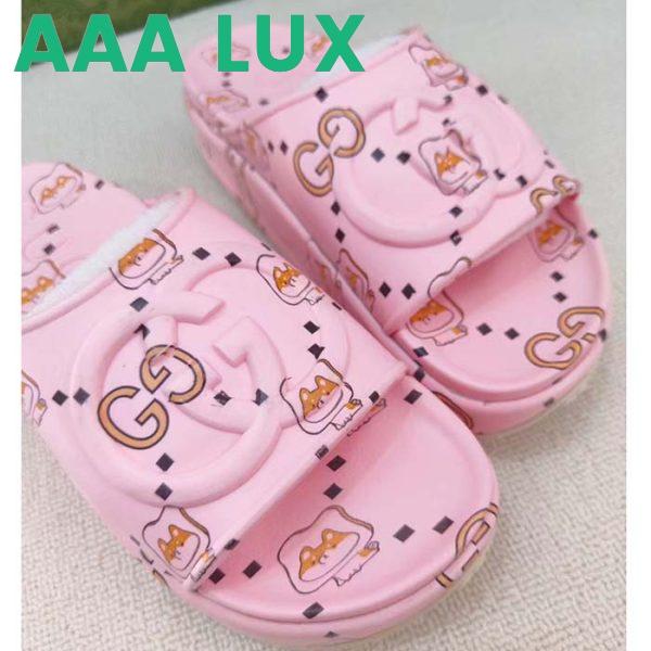 Replica Gucci Unisex GG Animal Print Rubber Slide Sandal Pink Embossed Interlocking G Low Heel 8