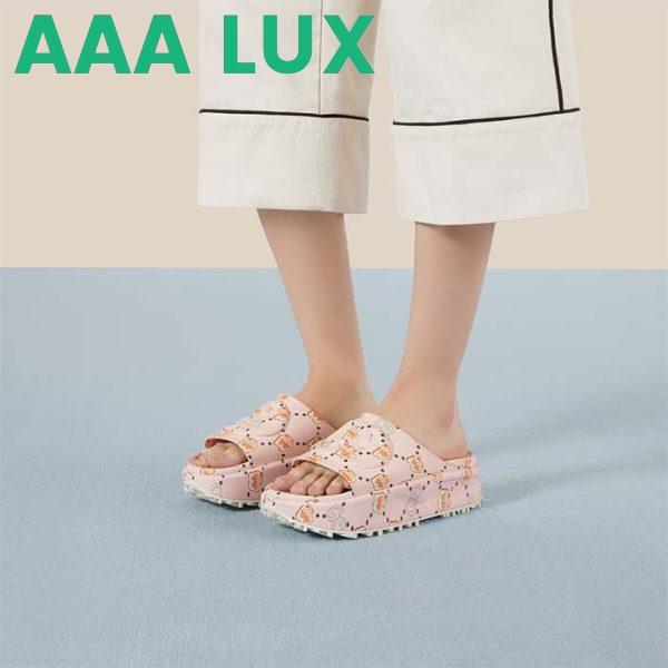 Replica Gucci Unisex GG Animal Print Rubber Slide Sandal Pink Embossed Interlocking G Low Heel 11