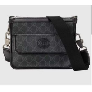 Replica Gucci Unisex Messenger Bag with Interlocking G Black GG Supreme Canvas 2