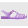 Replica Gucci Unisex GG Sandal Double G Light Purple Rubber Sole Ankle Buckle Flat
