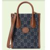 Replica Gucci Unisex Mini Tote Bag Interlocking G Blue Ivory GG Denim Jacquard