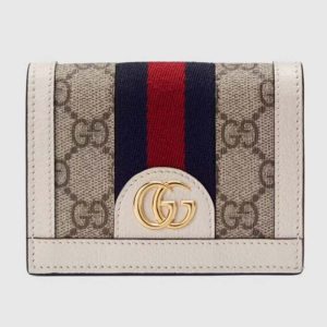 Replica Gucci Unisex Ophidia Card Case Wallet Beige Ebony GG Supreme Canvas