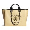 Replica Chanel Women Large Shopping Bag Straw Calfskin & Gold-Tone Metal Beige & Black