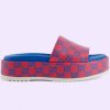 Replica Gucci Unisex Jumbo GG Platform Slide Sandal Fuchsia Blue Supreme Low 3 Cm Heel