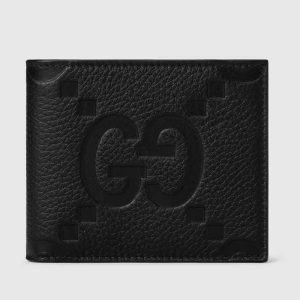 Replica Gucci Unisex Jumbo GG Wallet Black Leather Moiré Lining