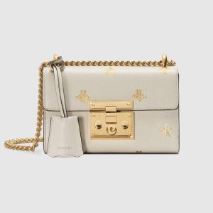 Replica Gucci Women Padlock Gold Bee Star Small Shoulder Bag Textured Leather