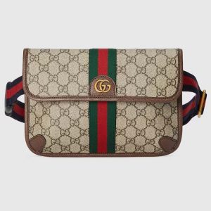 Replica Gucci Unisex Ophidia GG Small Belt Bag Beige Ebony GG Supreme Canvas Double G 2