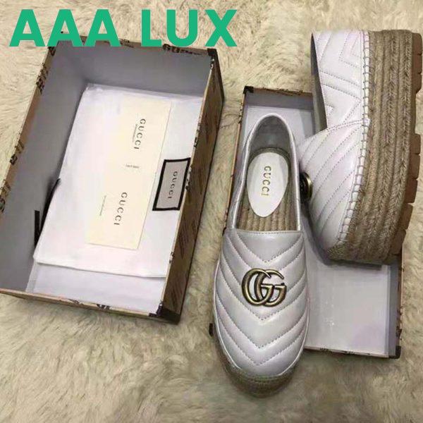 Replica Gucci Women Chevron Leather Espadrille with Double G in 5.1 cm Height-White 5