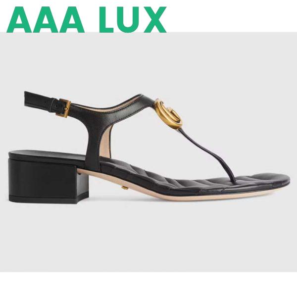 Replica Gucci Women Double G Sandal Black Leather Double G 4.6 cm Heel