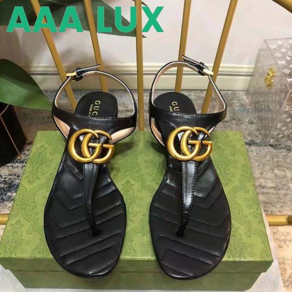 Replica Gucci Women Double G Sandal Black Leather Double G 4.6 cm Heel 4