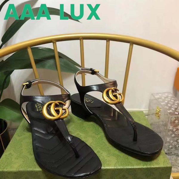 Replica Gucci Women Double G Sandal Black Leather Double G 4.6 cm Heel 5