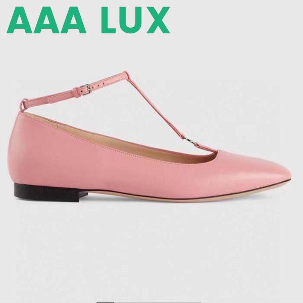 Replica Gucci Women GG Ballet Flat Double G Pink Leather Sole Flat 1 Cm Heel