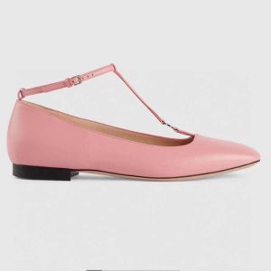 Replica Gucci Women GG Ballet Flat Double G Pink Leather Sole Flat 1 Cm Heel 2