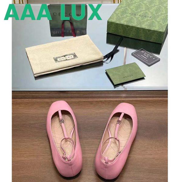 Replica Gucci Women GG Ballet Flat Double G Pink Leather Sole Flat 1 Cm Heel 6