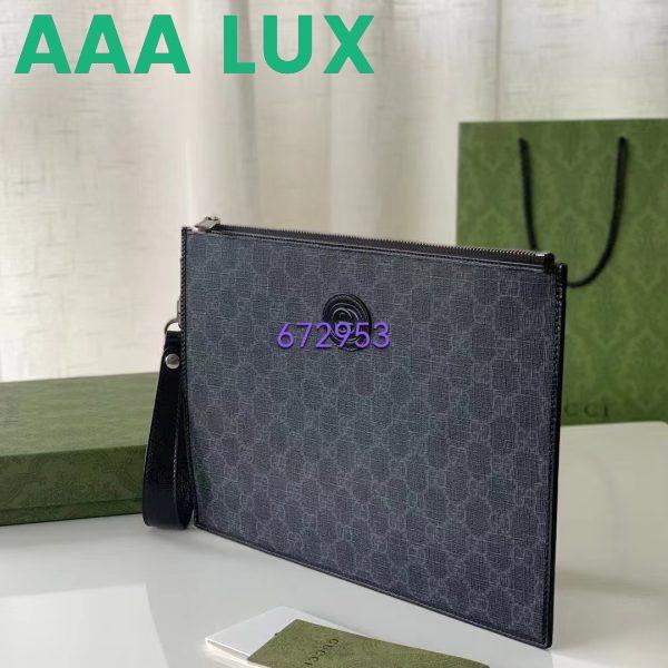 Replica Gucci Unisex Pouch Interlocking G Black GG Supreme Canvas Leather Zip Closure 5
