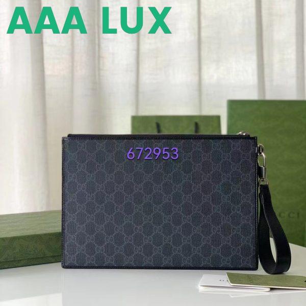 Replica Gucci Unisex Pouch Interlocking G Black GG Supreme Canvas Leather Zip Closure 6
