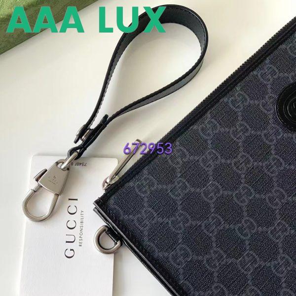 Replica Gucci Unisex Pouch Interlocking G Black GG Supreme Canvas Leather Zip Closure 8