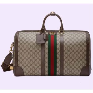 Replica Gucci Unisex Savoy Large Duffle Bag Beige Ebony GG Supreme Canvas Double G 2