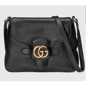 Replica Gucci Unisex Small Messenger Bag with Double G Black Leather Antique Gold-Toned Hardware 2