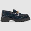 Replica Gucci Women GG Velvet Lug Sole Loafer in GG Velvet 2.5 cm Heel-Navy