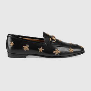 Replica Gucci Women Gucci Jordaan Embroidered Leather Loafer 1.27cm Heel-Black 2