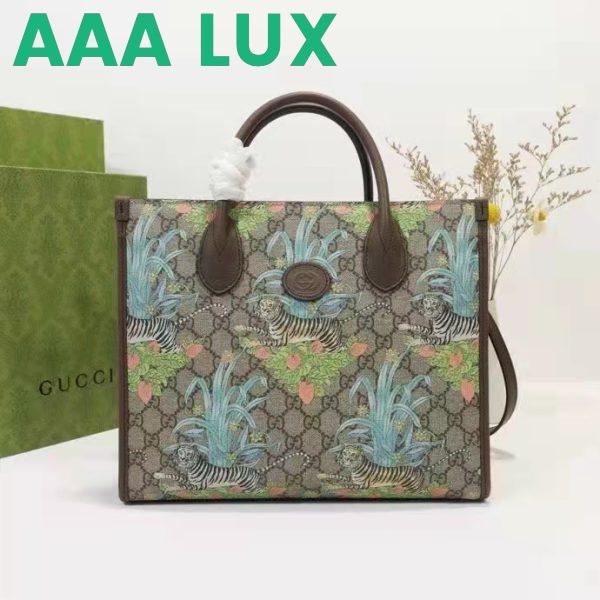 Replica Gucci Unisex Tiger GG Small Tote Bag Blue Beige Ebony GG Supreme Canvas 3