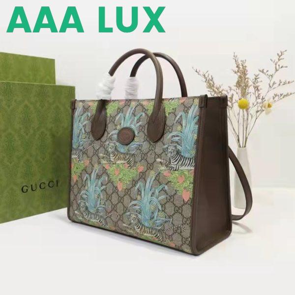 Replica Gucci Unisex Tiger GG Small Tote Bag Blue Beige Ebony GG Supreme Canvas 4