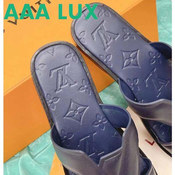 Replica Louis Vuitton LV Unisex Oasis Mule Navy Blue Grained Calf Leather Rubber Outsole 8