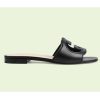 Replica Gucci Women Interlocking G Cut Out Slide Sandal Beige Black Python Print Leather Flat 13