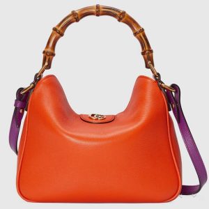 Replica Gucci Women Diana Small Shoulder Bag Orange Leather Double G