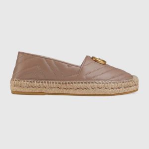 Replica Gucci Women Leather Espadrille with Double G in Matelassé Chevron Leather-Sandy