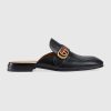 Replica Gucci Women Leather Loafer with GG Web-Black