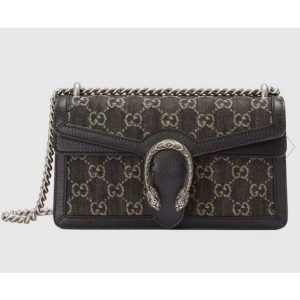 Replica Gucci Women Dionysus Small GG Shoulder Bag Black GG Denim Jacquard Leather
