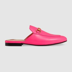 Replica Gucci Women Princetown Leather Slipper with Horsebit Detail-Rose