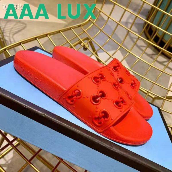 Replica Gucci Women Rubber GG Slide Sandal-Red 3