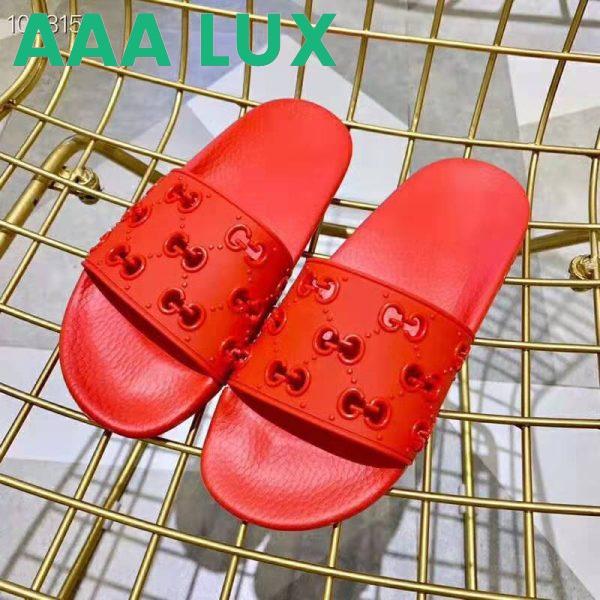 Replica Gucci Women Rubber GG Slide Sandal-Red 4