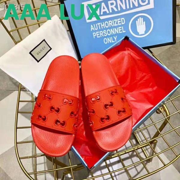 Replica Gucci Women Rubber GG Slide Sandal-Red 6