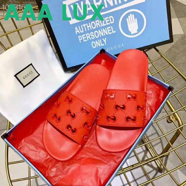 Replica Gucci Women Rubber GG Slide Sandal-Red 7