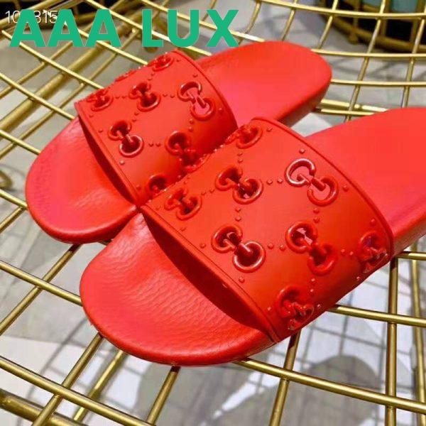 Replica Gucci Women Rubber GG Slide Sandal-Red 9