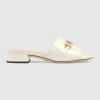 Replica Gucci Women Zumi Leather Slide Sandal Interlocking G Horsebit White Leather 2.5 cm Heel Height