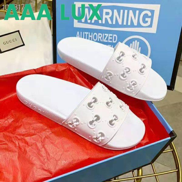 Replica Gucci Women’s Rubber GG Slide Sandal-White 3