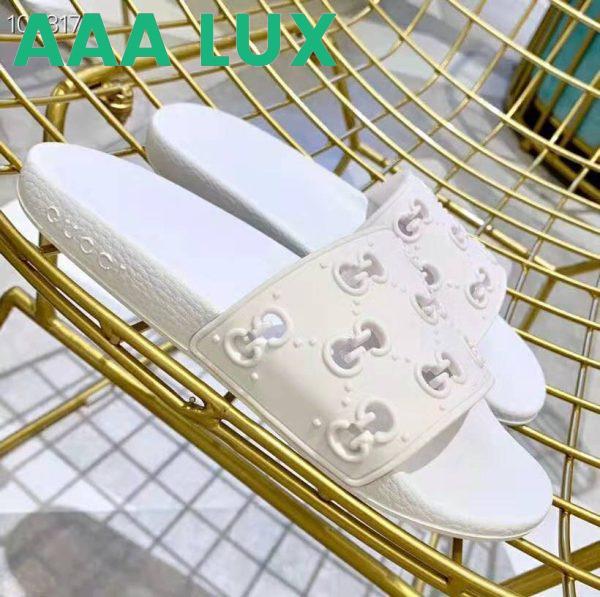 Replica Gucci Women’s Rubber GG Slide Sandal-White 5
