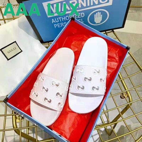 Replica Gucci Women’s Rubber GG Slide Sandal-White 8