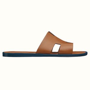 Replica Hermes Unisex Izmir Sandal in Calfskin with Iconic “H”-Brown 2