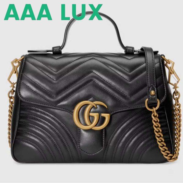 Replica Gucci GG Women GG Marmont Small Top Handle Bag Black Double G